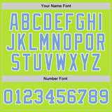 Custom Neon Green Light Blue-White Authentic Throwback Basketball Jersey