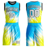 Custom Neon Green White-Light Blue Round Neck Sublimation Basketball Suit Jersey