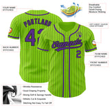 Custom Neon Green Black Pinstripe Purple Authentic Baseball Jersey