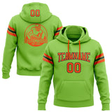 Custom Stitched Neon Green Orange-Black Football Pullover Sweatshirt Hoodie