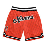 Custom Orange Black Pinstripe Black-White Authentic Basketball Shorts