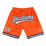 Custom Orange White-Navy Authentic Throwback Basketball Shorts