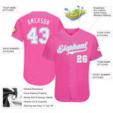 Custom Pink White-Light Blue Authentic Baseball Jersey