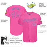 Custom Pink Pink-Light Blue Authentic Baseball Jersey