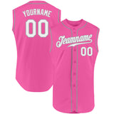 Custom Pink White-Gray Authentic Sleeveless Baseball Jersey