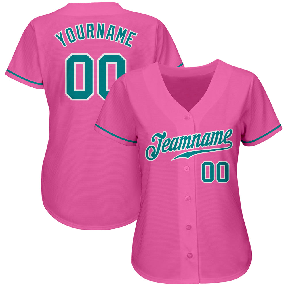 Custom Pink Teal-White Authentic Baseball Jersey