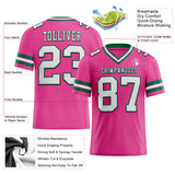 Custom Pink White-Kelly Green Authentic Football Jersey