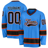 Custom Powder Blue Black-Orange Hockey Jersey