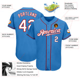Custom Powder Blue White-Red Authentic Baseball Jersey