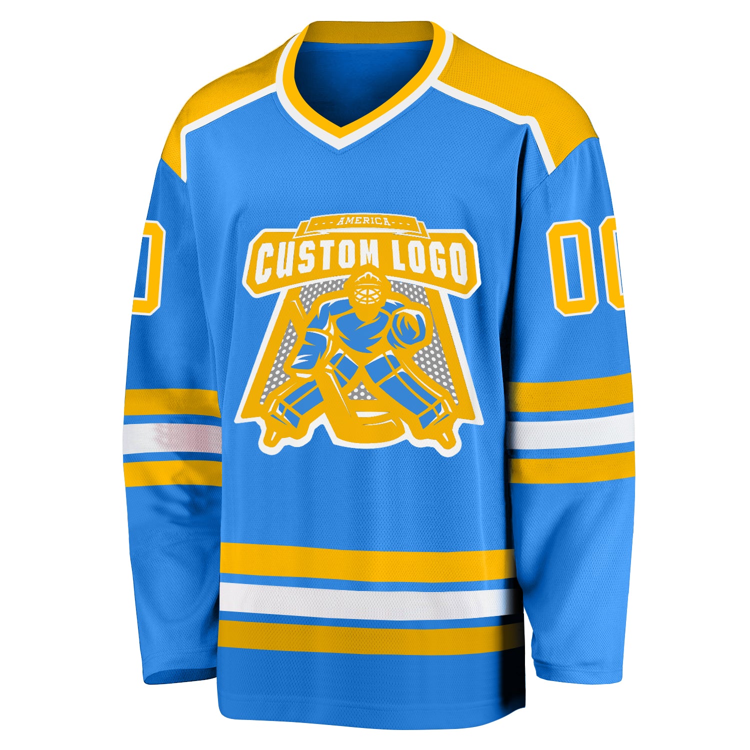 Custom Powder Blue Gold-White Hockey Jersey