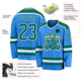 Custom Powder Blue Kelly Green-White Hockey Jersey