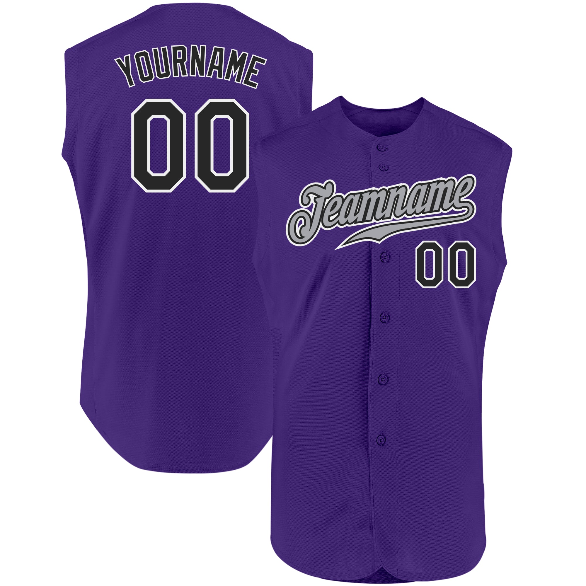 Custom Purple Black-White Authentic Sleeveless Baseball Jersey