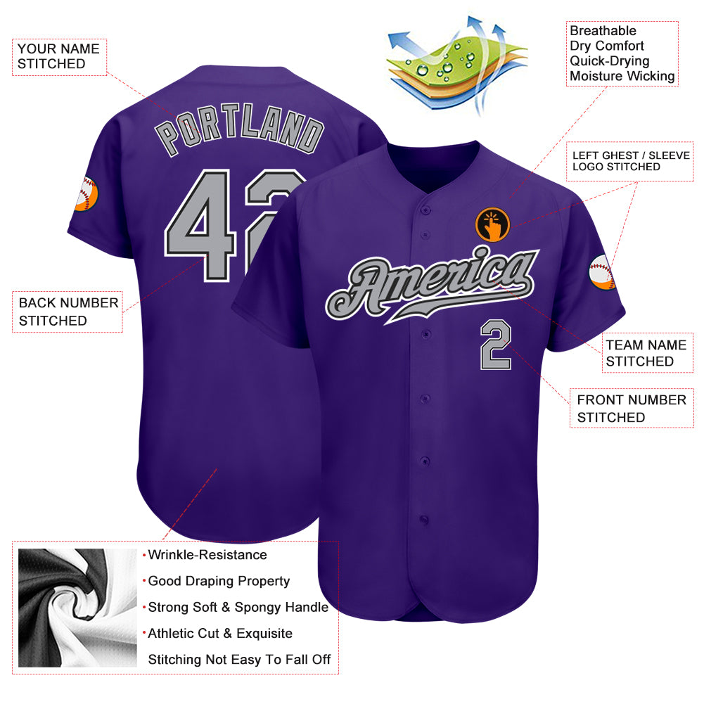 Custom Purple Gray-Black Authentic Baseball Jersey