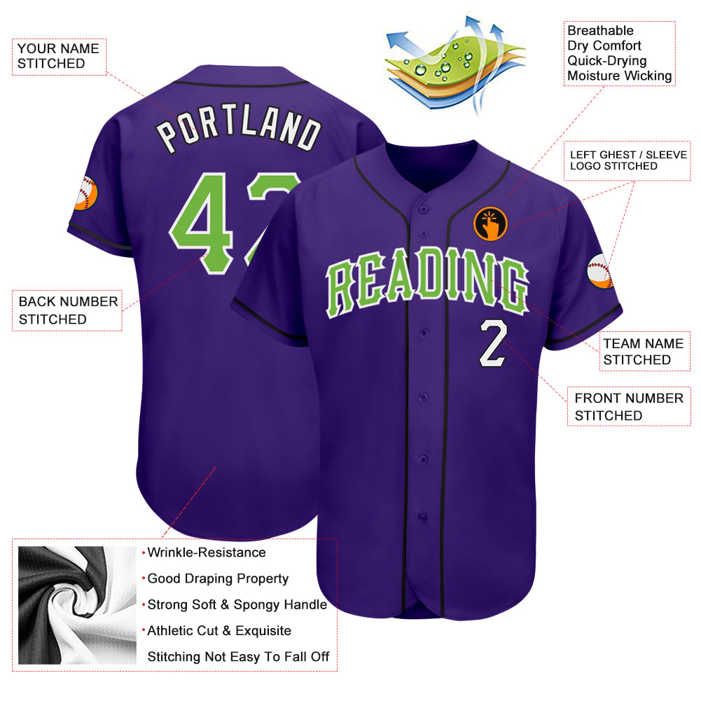Custom Purple Neon Green White-Black Authentic Baseball Jersey