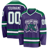 Custom Purple White-Kelly Green Hockey Jersey