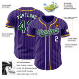 Custom Purple White Pinstripe Green Authentic Baseball Jersey
