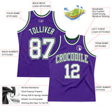 Custom Purple White Green-Gray Authentic Throwback Basketball Jersey