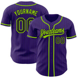 Custom Purple Black Pinstripe Neon Green Authentic Baseball Jersey