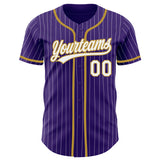 Custom Purple White Pinstripe Old Gold Authentic Baseball Jersey