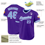Custom Purple Light Blue-White Authentic Throwback Baseball Jersey