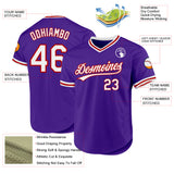 Custom Purple White-Red Authentic Throwback Baseball Jersey
