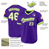 Custom Purple White-Neon Green Authentic Throwback Baseball Jersey