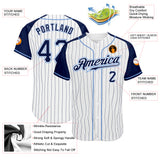 Custom White Navy Pinstripe Navy-Light Blue Authentic Raglan Sleeves Baseball Jersey