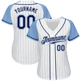 Custom White Light Blue Pinstripe Navy-Light Blue Authentic Raglan Sleeves Baseball Jersey