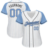 Custom White Light Blue Pinstripe Light Blue-Steel Gray Authentic Father's Day Raglan Sleeves Baseball Jersey