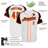 Custom White Brown Pinstripe Orange-Brown Authentic Raglan Sleeves Baseball Jersey