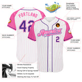 Custom White Pink Pinstripe Purple-Pink Authentic Raglan Sleeves Baseball Jersey