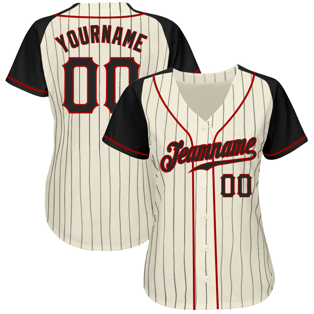 Custom Cream Black Strip Red-Black Authentic Baseball Jersey