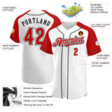 Custom White Red-Black Authentic Raglan Sleeves Baseball Jersey