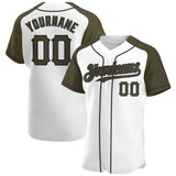 Custom White Olive-Black Authentic Raglan Sleeves Baseball Jersey