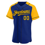 Custom Royal Gold-Black Authentic Raglan Sleeves Baseball Jersey