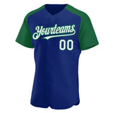 Custom Royal White-Kelly Green Authentic Raglan Sleeves Baseball Jersey