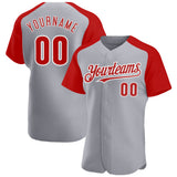 Custom Gray Red-White Authentic Raglan Sleeves Baseball Jersey