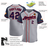 Custom Gray Navy-Red Authentic Raglan Sleeves Baseball Jersey