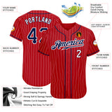 Custom Red White Pinstripe Navy-White Authentic Baseball Jersey