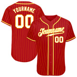 Custom Red Gold Pinstripe White-Gold Authentic Baseball Jersey
