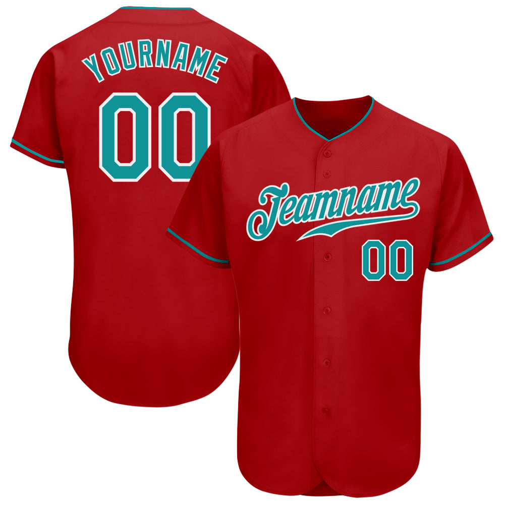 Custom Red Teal-White Authentic Baseball Jersey