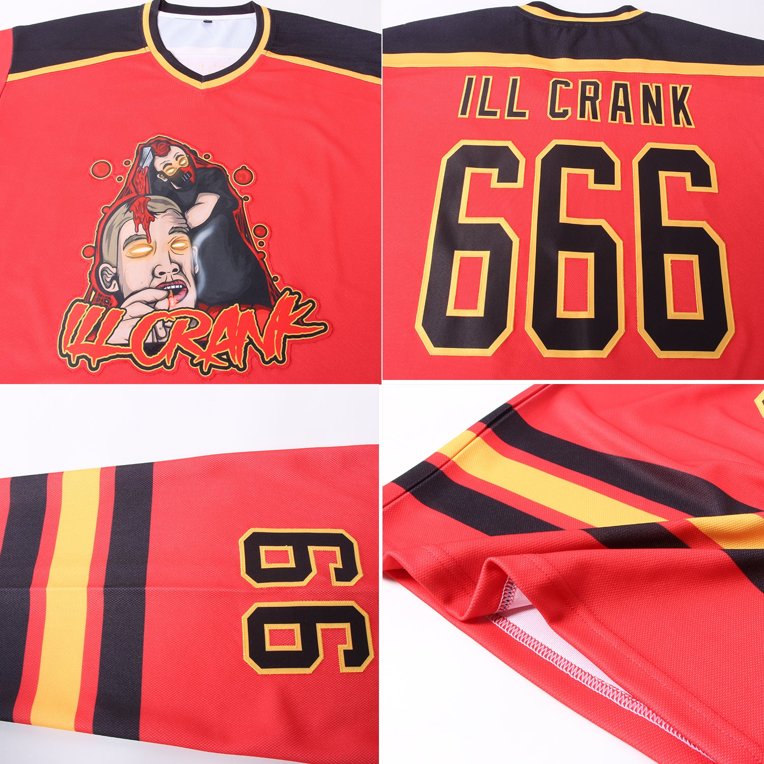 Custom Red Black-Gold Hockey Jersey