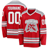 Custom Red White-Gray Hockey Jersey