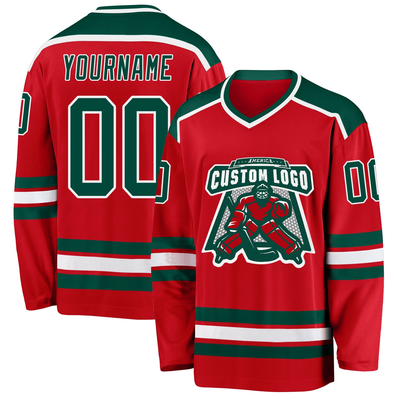 Custom Red Green-White Hockey Jersey