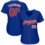 Custom Royal Red Pinstripe Red-White Authentic Baseball Jersey
