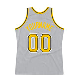 Custom Gray Gold-Black Authentic Throwback Basketball Jersey
