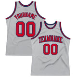 Custom Gray Red-Navy Authentic Throwback Basketball Jersey