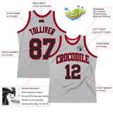 Custom Gray Black-Red Authentic Throwback Basketball Jersey