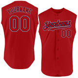 Custom Red Navy-Gray Authentic Sleeveless Baseball Jersey