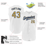 Custom White Old Gold-Royal Authentic Sleeveless Baseball Jersey